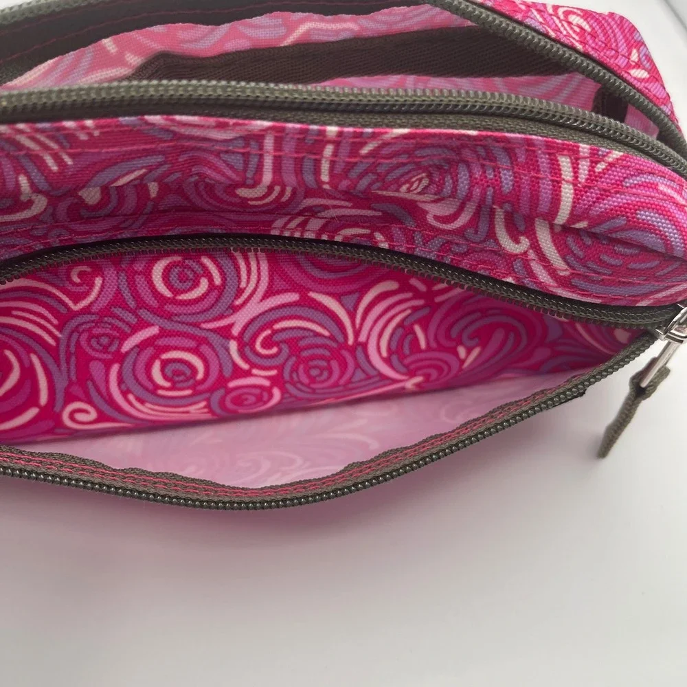 LL Bean Pink Purple Swirl Canvas Toiletry Bag Two Compartment Travel Pouch